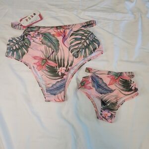 NWT PatPat Mommy & Me Bikini Bottoms Pink Tropical Size Large & 9-12 Months